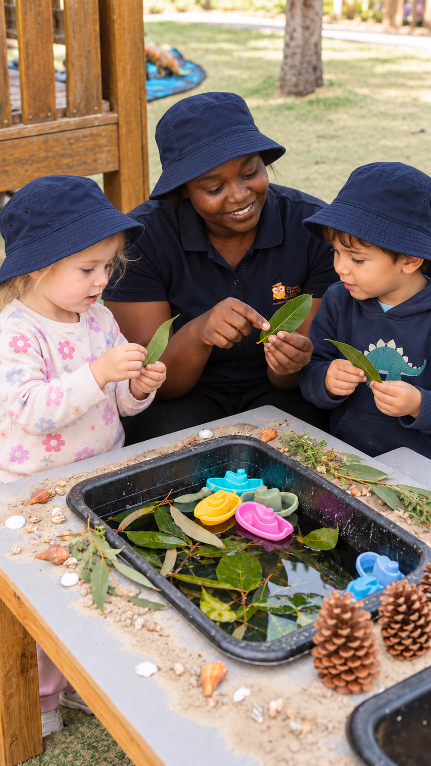 Children and their educator enjoying fresh air in the garden