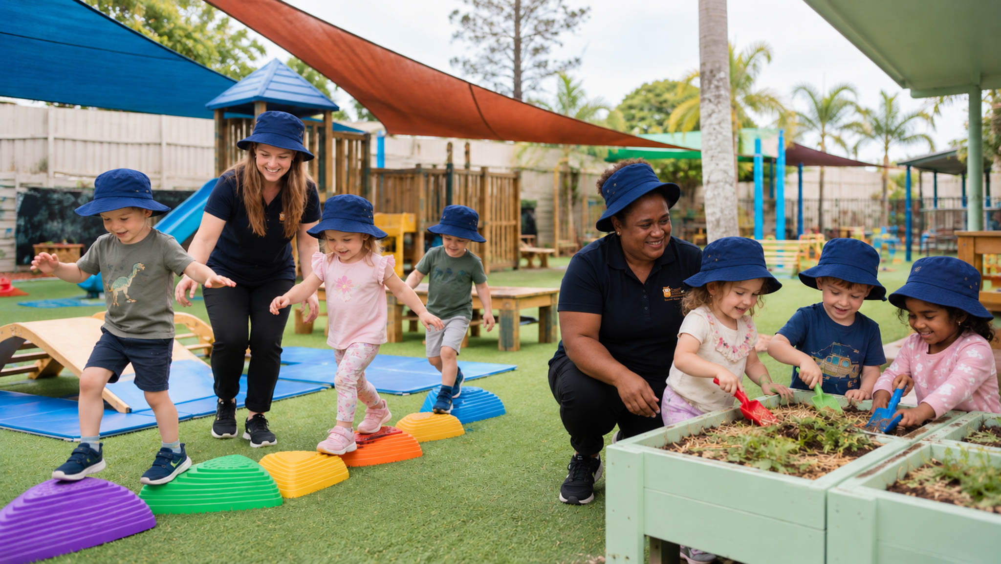 Educators supporting children as they play and learn in the classroom
