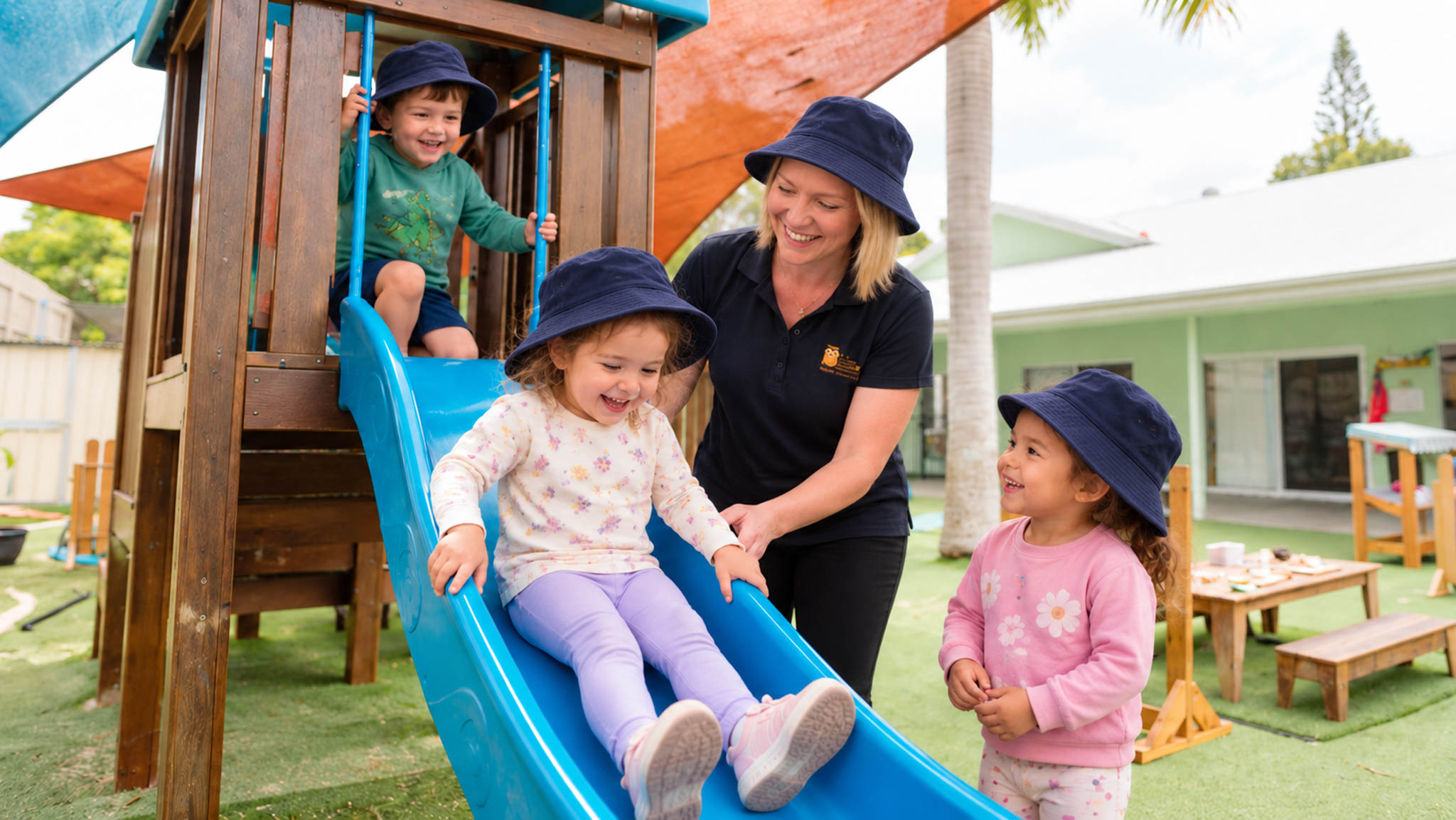 Children learning through play at child-height tables