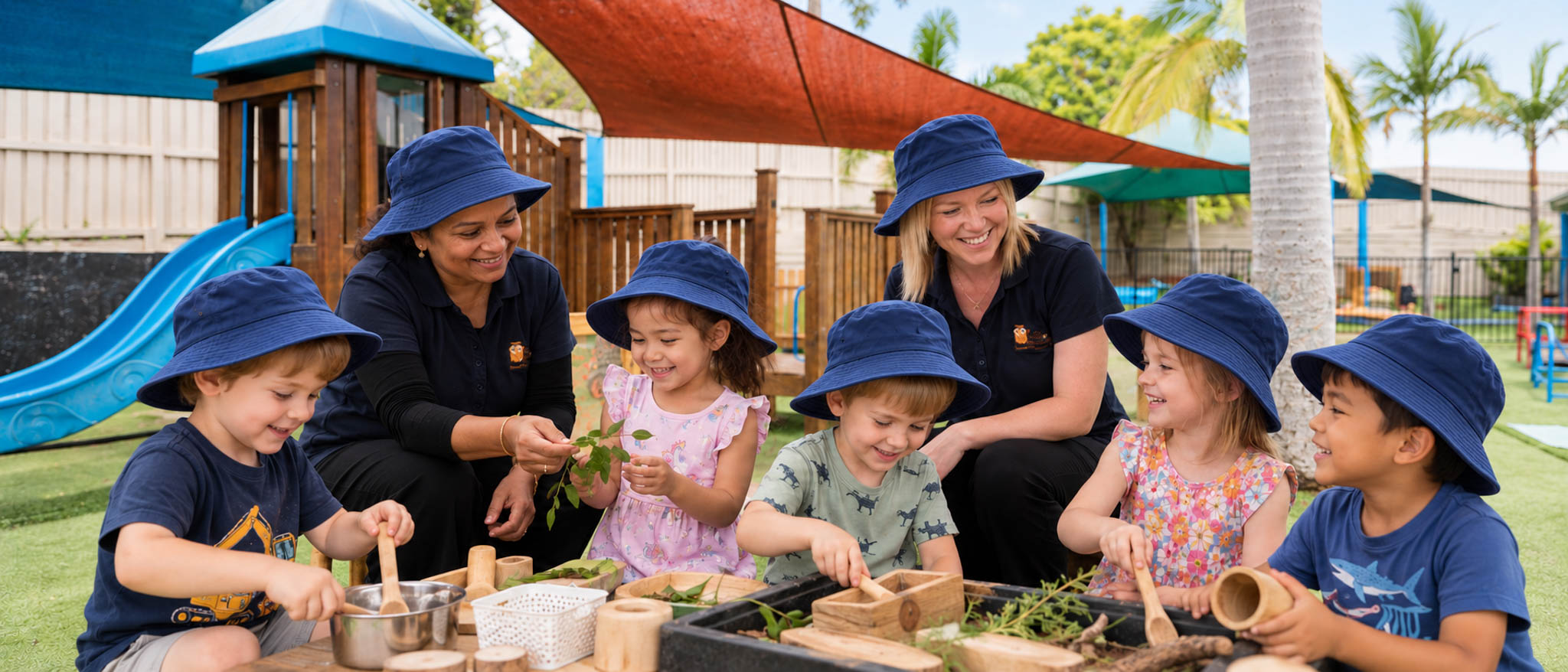 Children and educators enjoying a shared meal outdoors