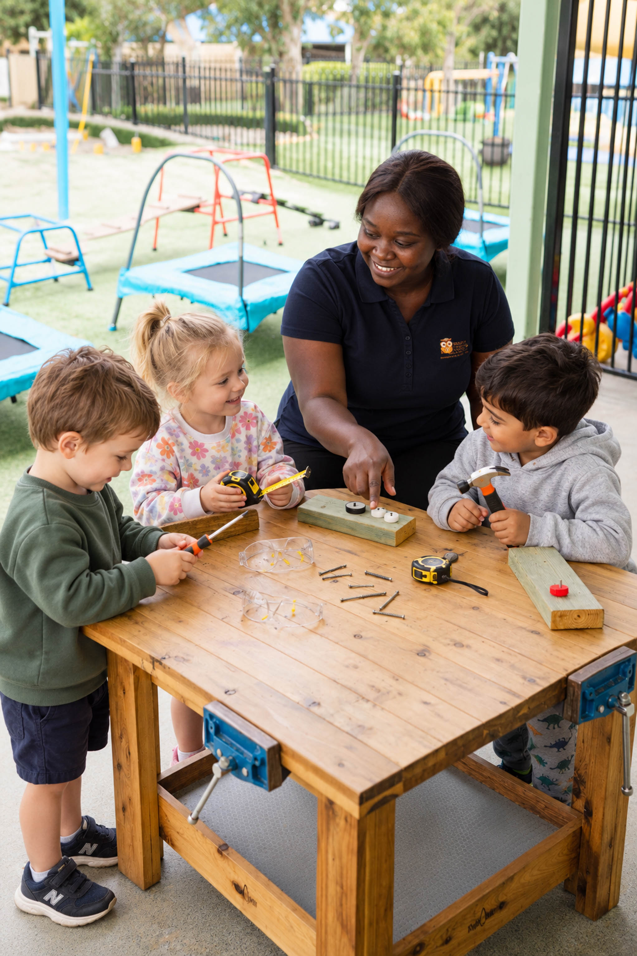 An educator and children exploring hands-on science activities