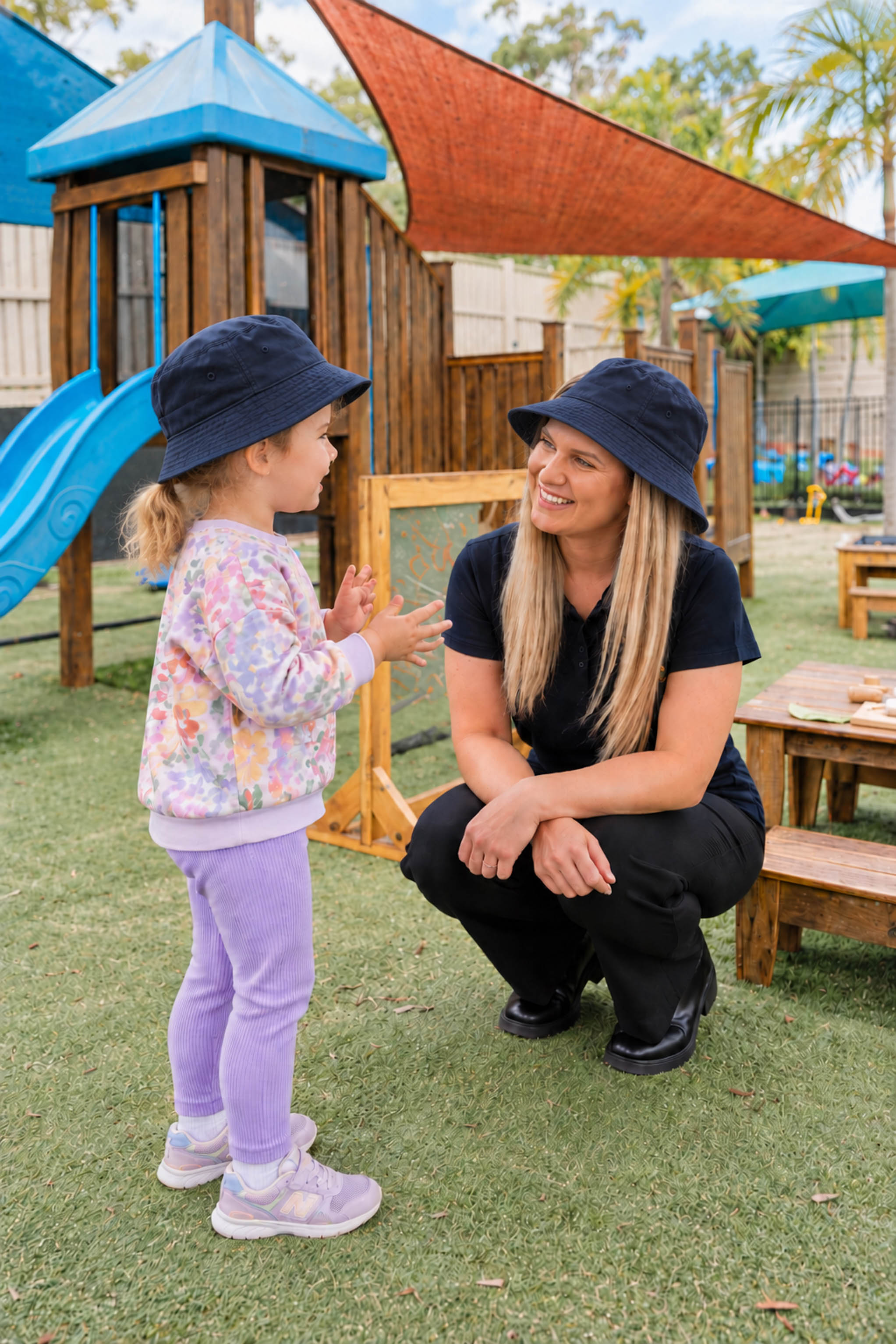 An educator connecting with a child