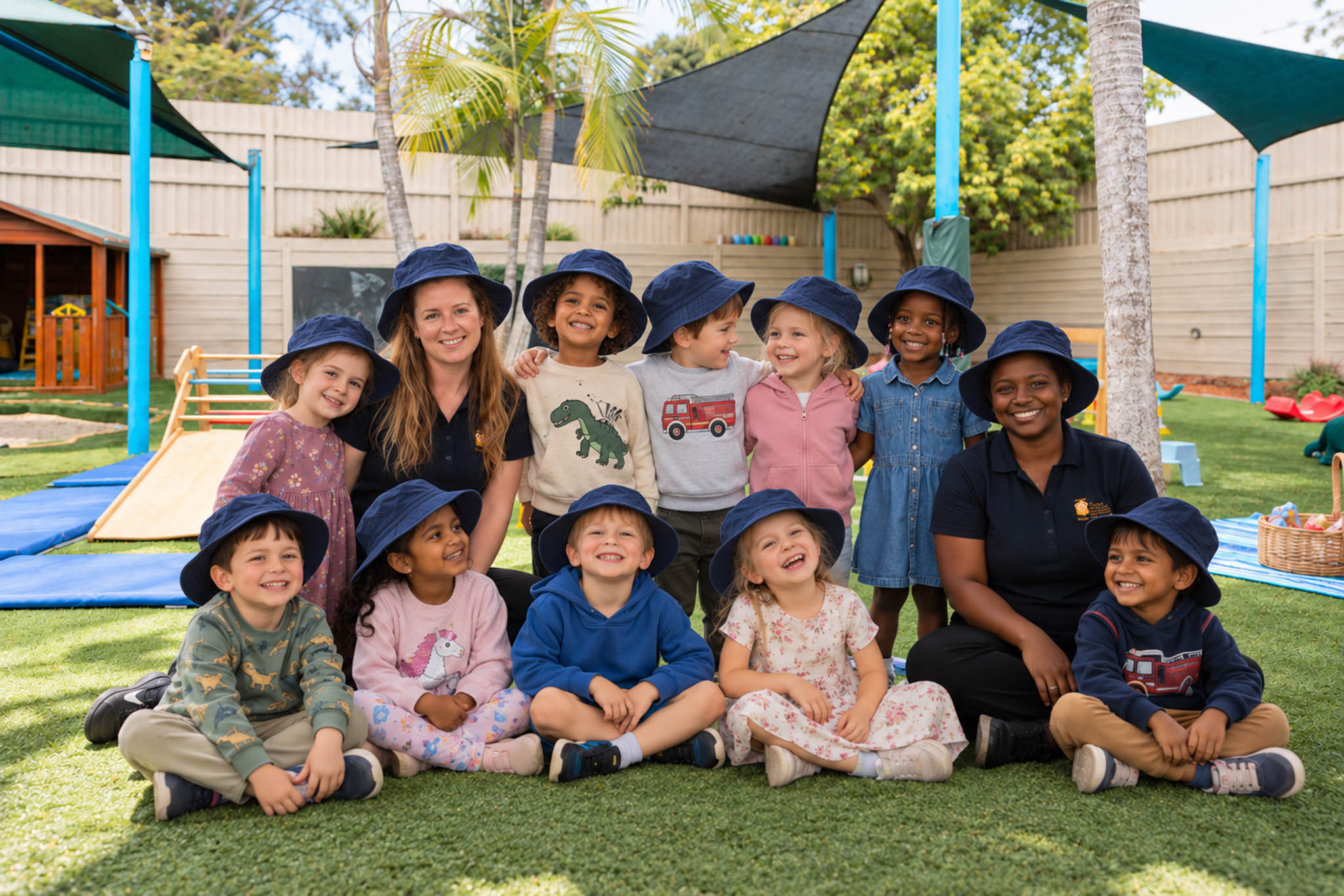 Our educators and children together in the garden