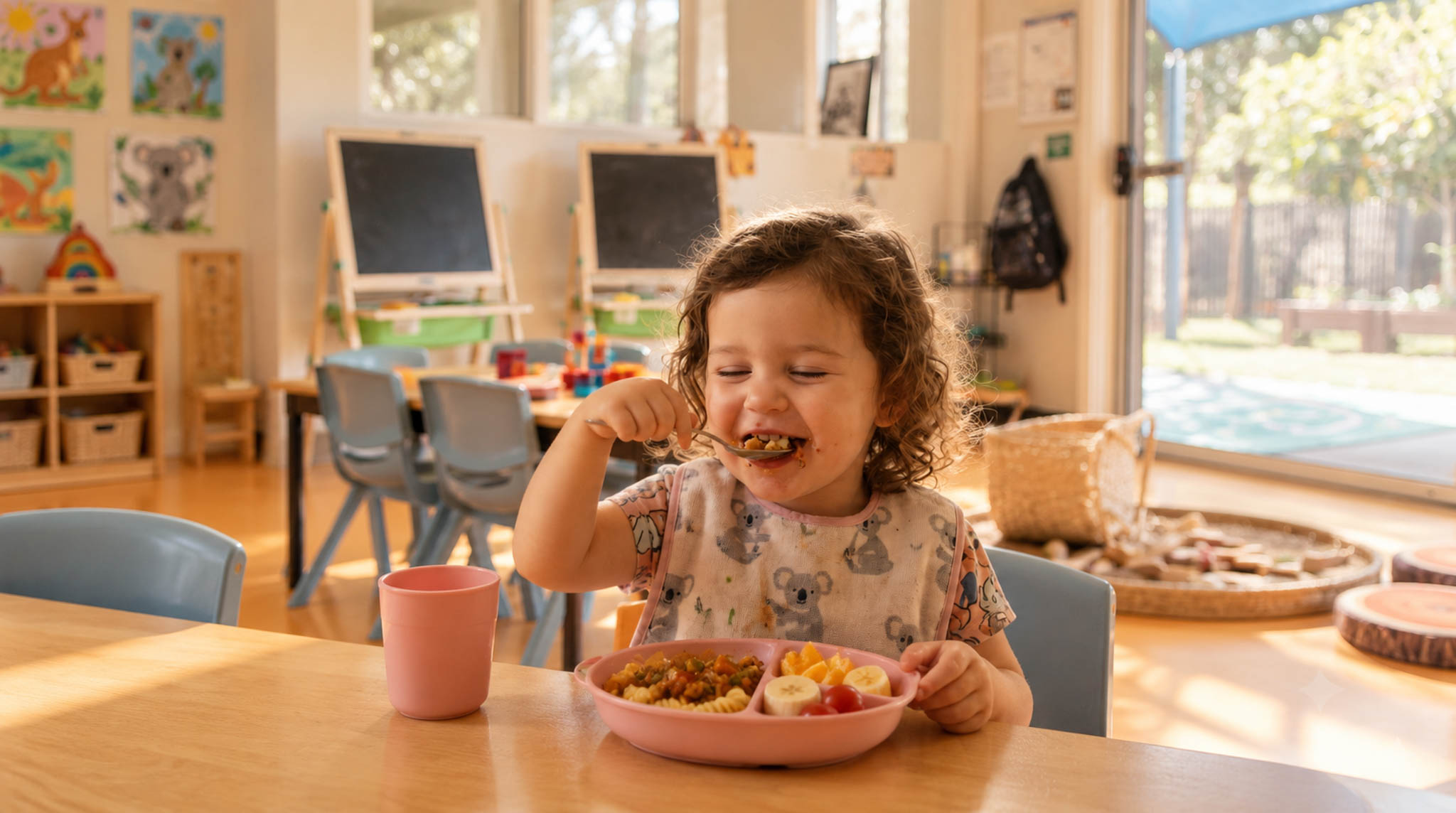A child enjoying a freshly prepared meal at the centre