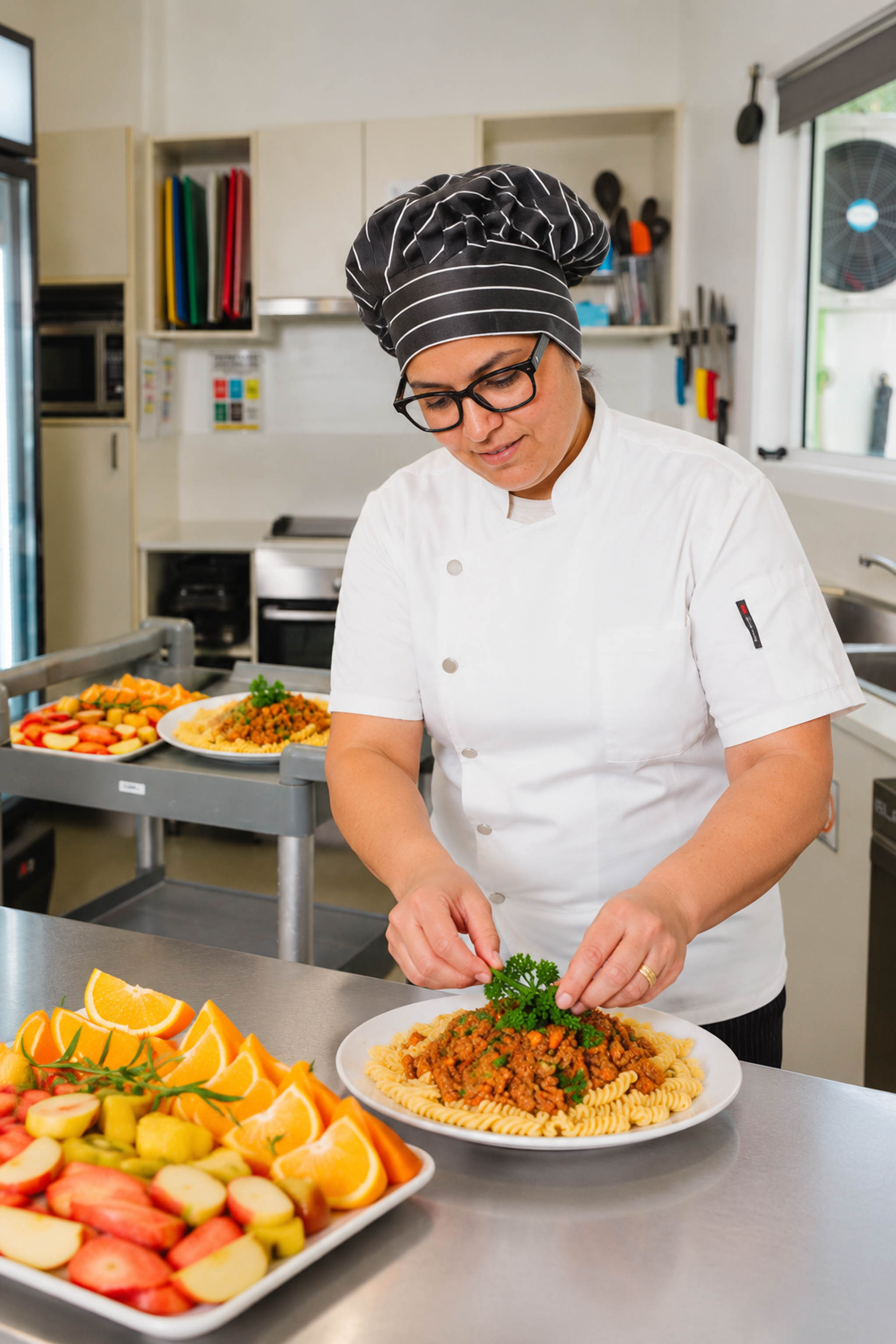 A cook preparing a fresh meal in the centre kitchen