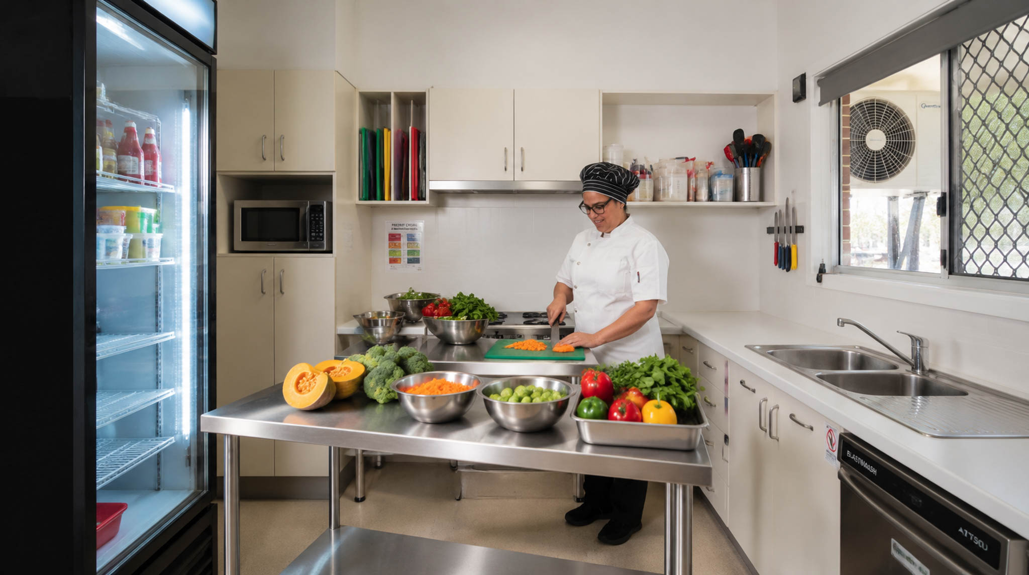 Our centre kitchen with fresh ingredients being prepared for lunch