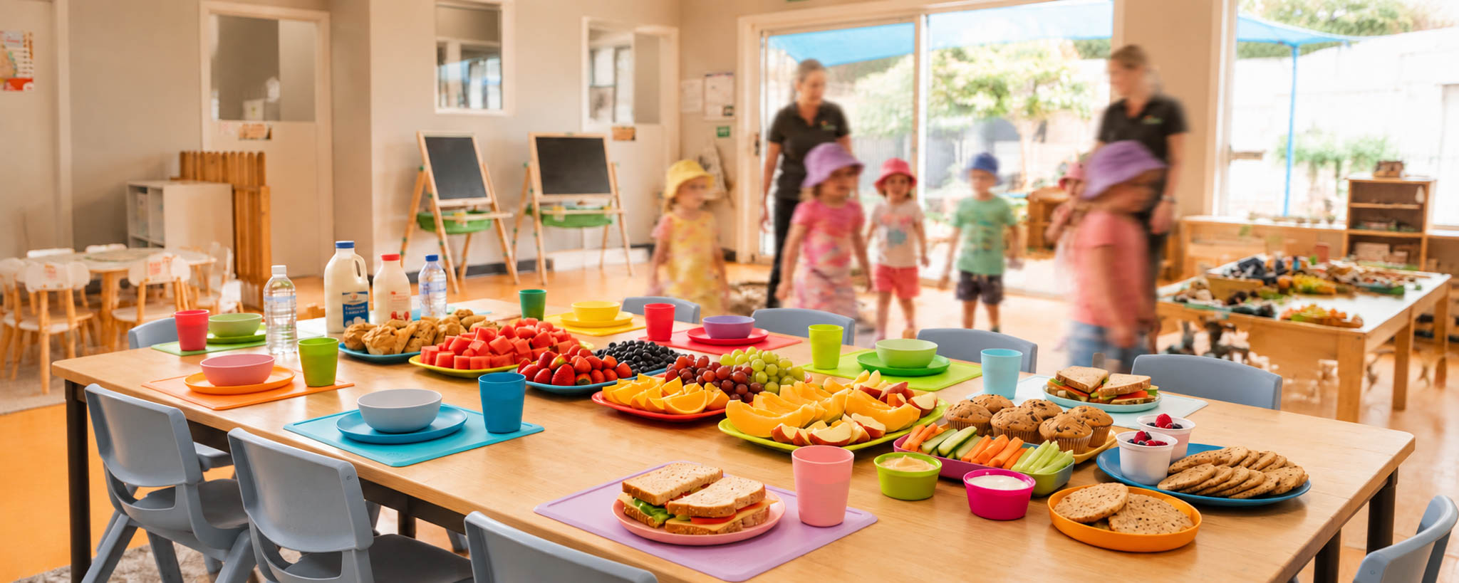 A welcoming table of fresh fruit, sandwiches and snacks ready to share