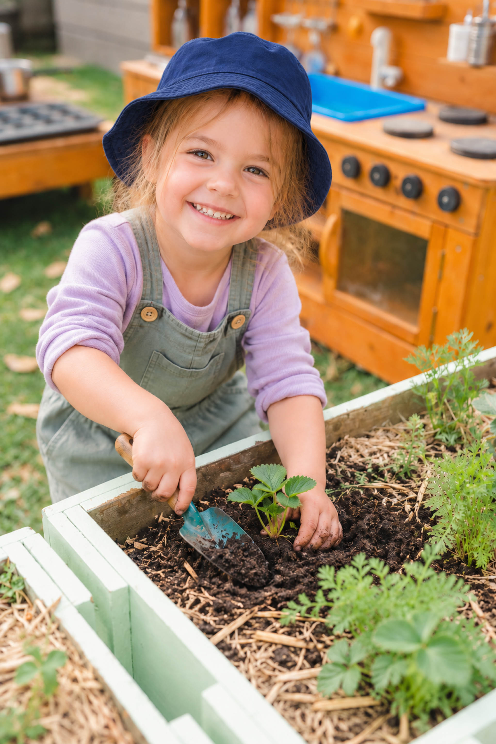 A child exploring the natural outdoor play environment
